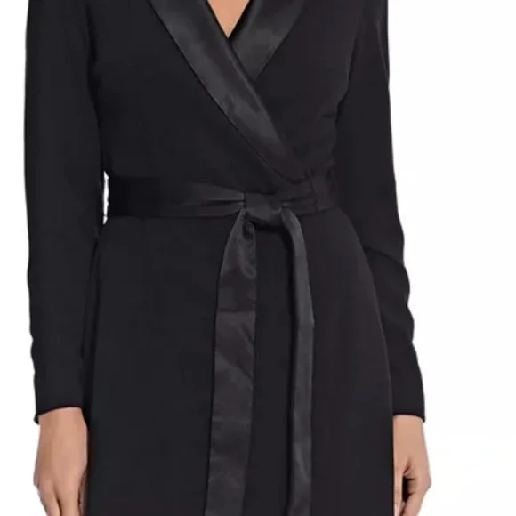 Adrianna Papell Elegant Black Dress with Satin Belt - Picture 4 of 12